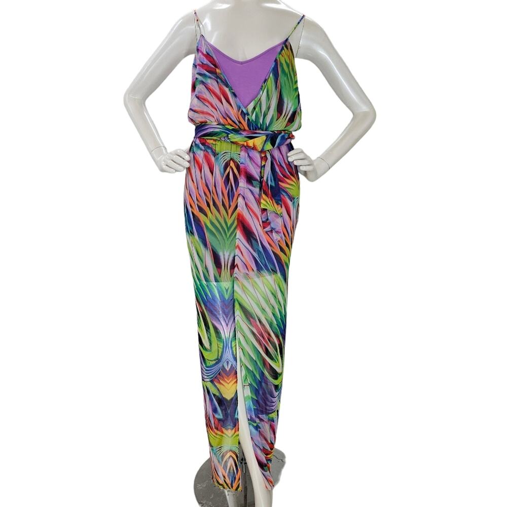 Bebe Maxi Dress Women's XS Tropical Multicolor Spaghetti Straps Flowy Beach